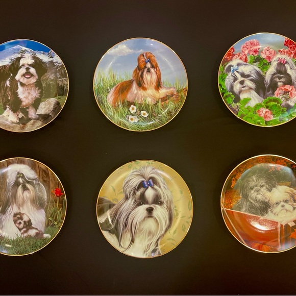 🐾 Danbury Mint Wallflowers Dog Plates • 23K Gold Trim • Collector Set
